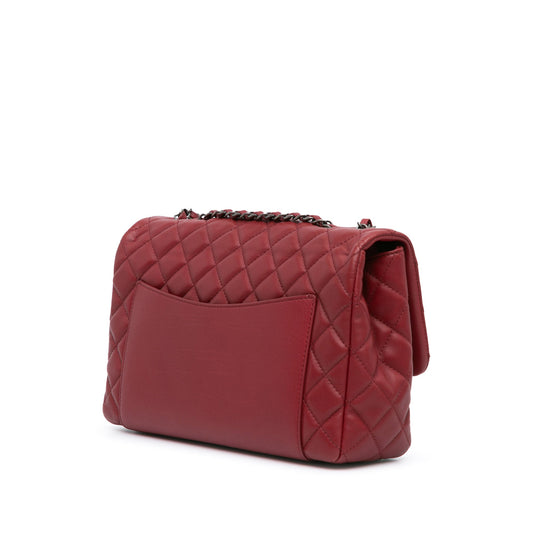 Red Chanel CC Quilted Lambskin Single Flap Shoulder Bag