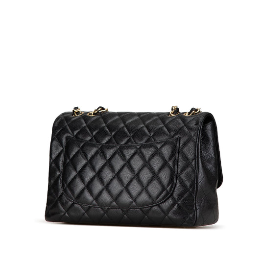 Black Chanel Jumbo Classic Caviar Single Flap Shoulder Bag