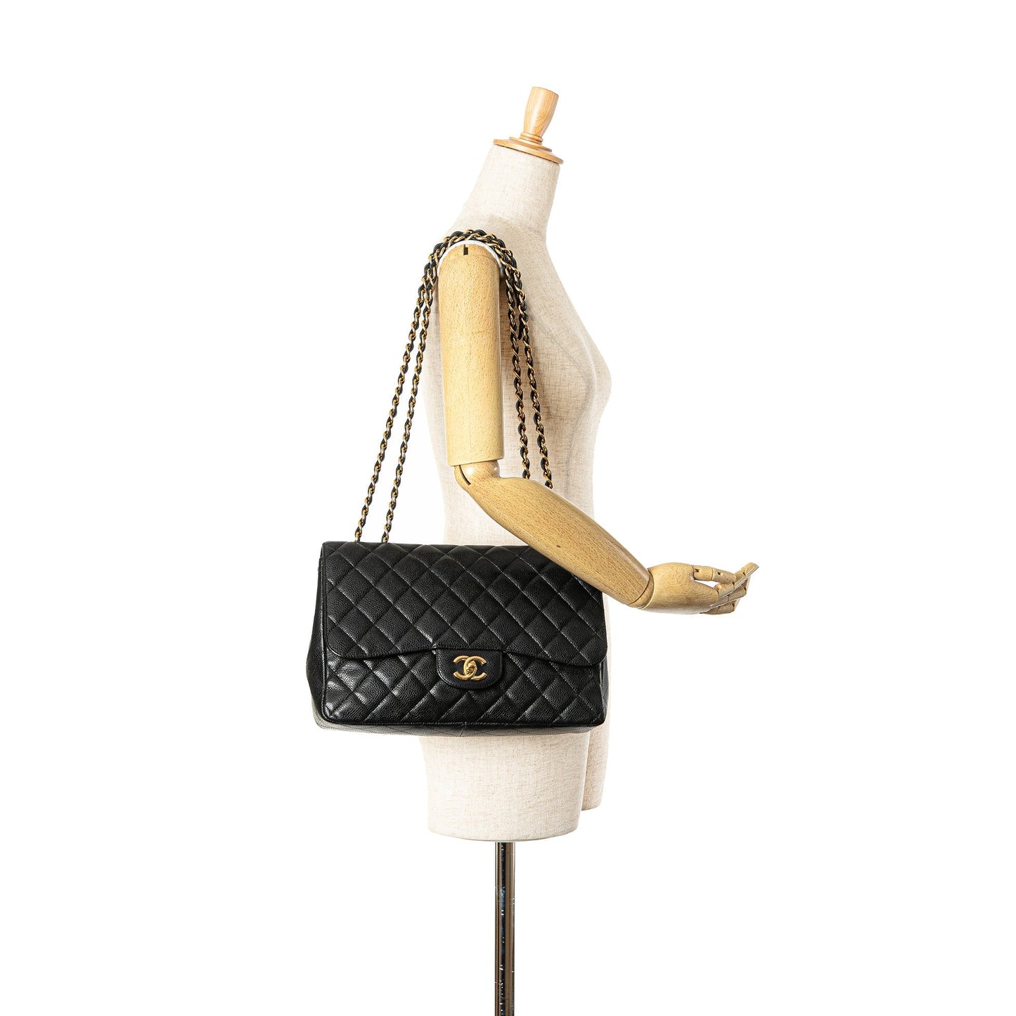 Black Chanel Jumbo Classic Caviar Single Flap Shoulder Bag
