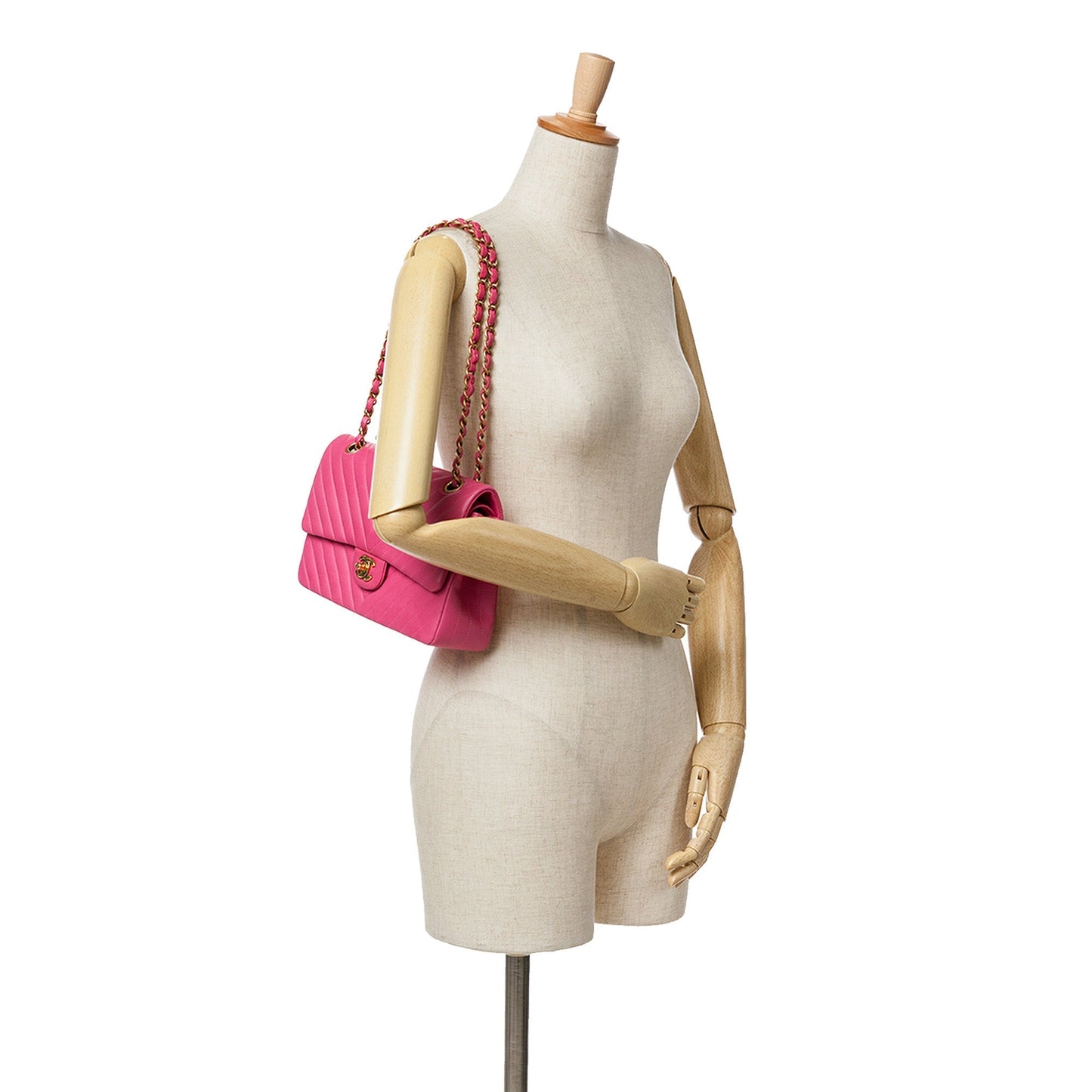 Pink Chanel Medium Classic Chevron Lambskin Double Flap Shoulder Bag