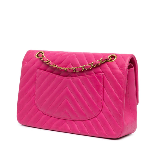 Pink Chanel Medium Classic Chevron Lambskin Double Flap Shoulder Bag