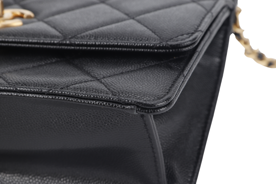CHANEL 23A CHAIN SHOULDER BAG MICROCHIP (GCNHxxxx) BLACK CAVIAR LEATHER GOLD HARDWARE WITH DUST COVER AND BOX