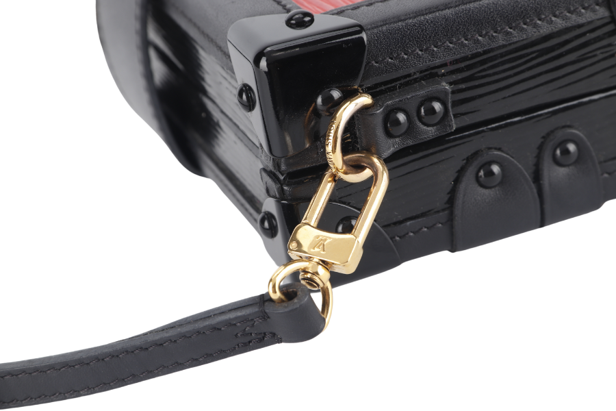 LOUIS VUITTON PETITE MALLE (M500313) ROUGE, BLACK EPI LEATHER SHOULDER BAG GOLD HARDWARE WITH DUST COVER AND BOX