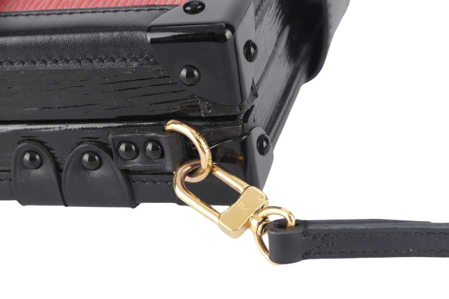 LOUIS VUITTON PETITE MALLE (M500313) ROUGE, BLACK EPI LEATHER SHOULDER BAG GOLD HARDWARE WITH DUST COVER AND BOX