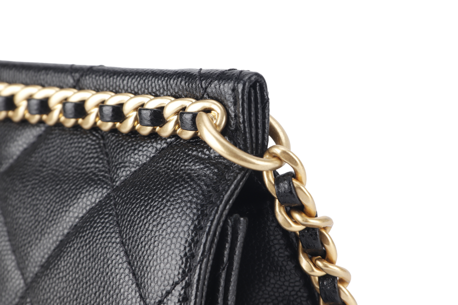 CHANEL 23A CHAIN SHOULDER BAG MICROCHIP (GCNHxxxx) BLACK CAVIAR LEATHER GOLD HARDWARE WITH DUST COVER AND BOX