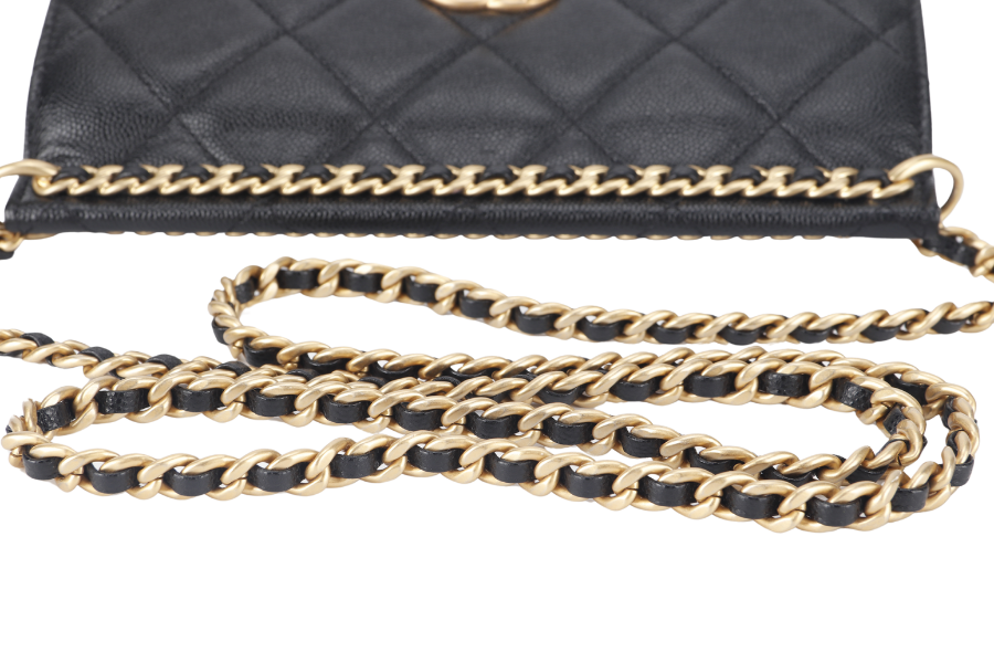 CHANEL 23A CHAIN SHOULDER BAG MICROCHIP (GCNHxxxx) BLACK CAVIAR LEATHER GOLD HARDWARE WITH DUST COVER AND BOX