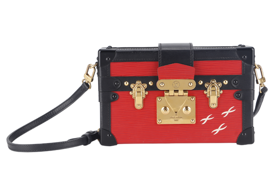 LOUIS VUITTON PETITE MALLE (M500313) ROUGE, BLACK EPI LEATHER SHOULDER BAG GOLD HARDWARE WITH DUST COVER AND BOX