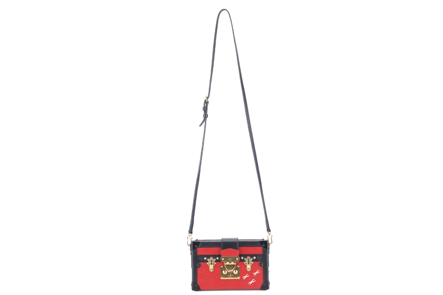 LOUIS VUITTON PETITE MALLE (M500313) ROUGE, BLACK EPI LEATHER SHOULDER BAG GOLD HARDWARE WITH DUST COVER AND BOX