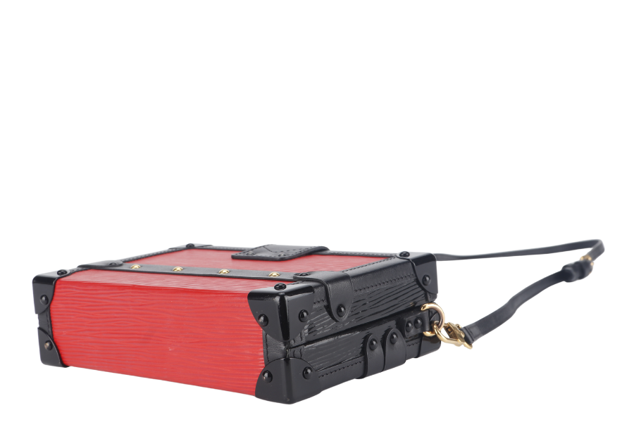 LOUIS VUITTON PETITE MALLE (M500313) ROUGE, BLACK EPI LEATHER SHOULDER BAG GOLD HARDWARE WITH DUST COVER AND BOX