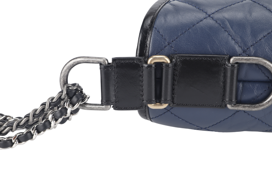 CHANEL GABRIELLE HOBO SHOULDER BAG (2537xxxx) BLUE-BLACK QUILTED CALFSKIN LEATHER SILVER & GOLD TONE HARDWARE NO  AND NO DUST COVER