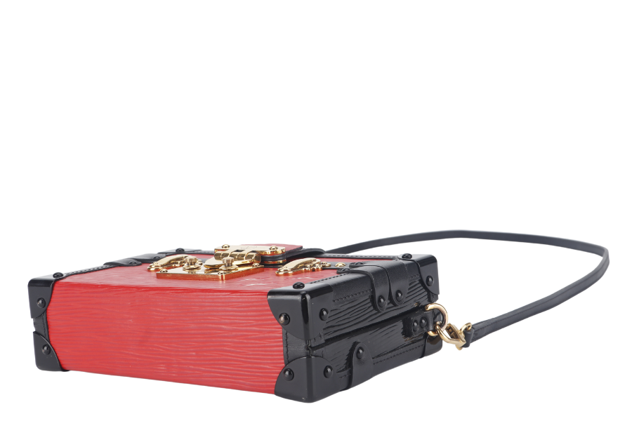 LOUIS VUITTON PETITE MALLE (M500313) ROUGE, BLACK EPI LEATHER SHOULDER BAG GOLD HARDWARE WITH DUST COVER AND BOX