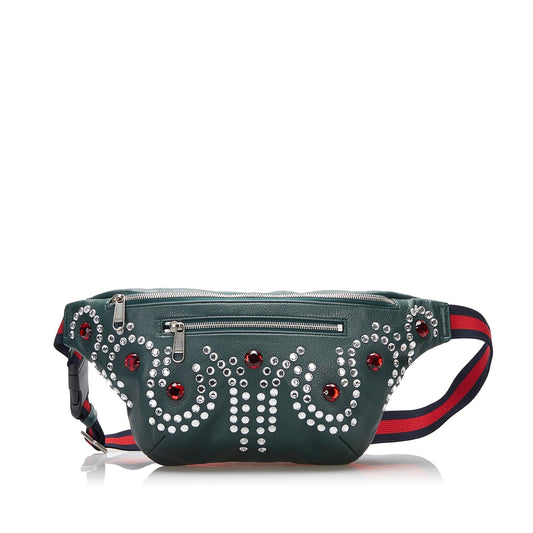 Gucci Web Belt Bag Green Crystal Embellished Leather
