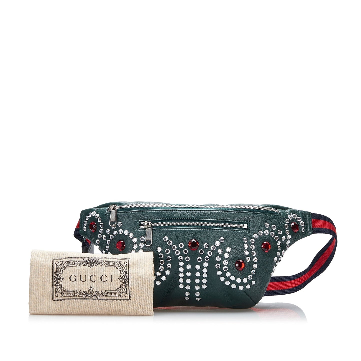 Gucci Web Belt Bag Green Crystal Embellished Leather