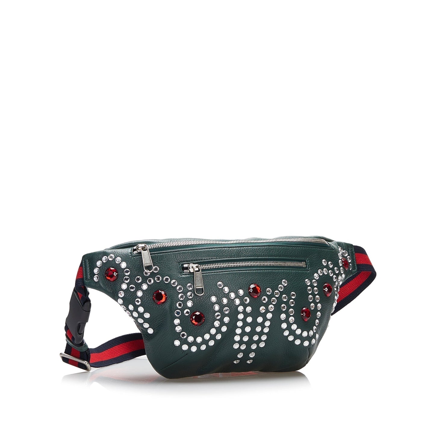 Gucci Web Belt Bag Green Crystal Embellished Leather