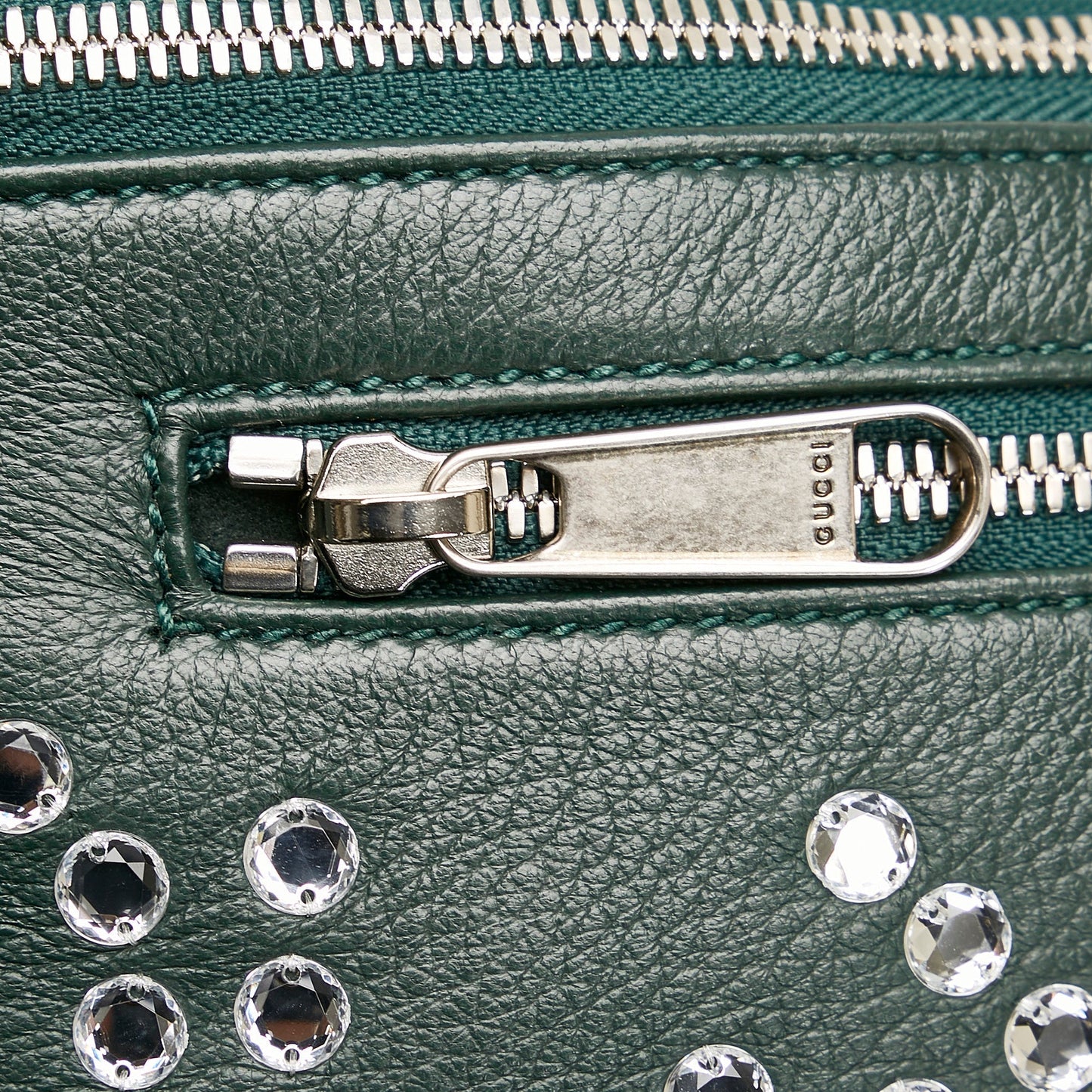 Gucci Web Belt Bag Green Crystal Embellished Leather