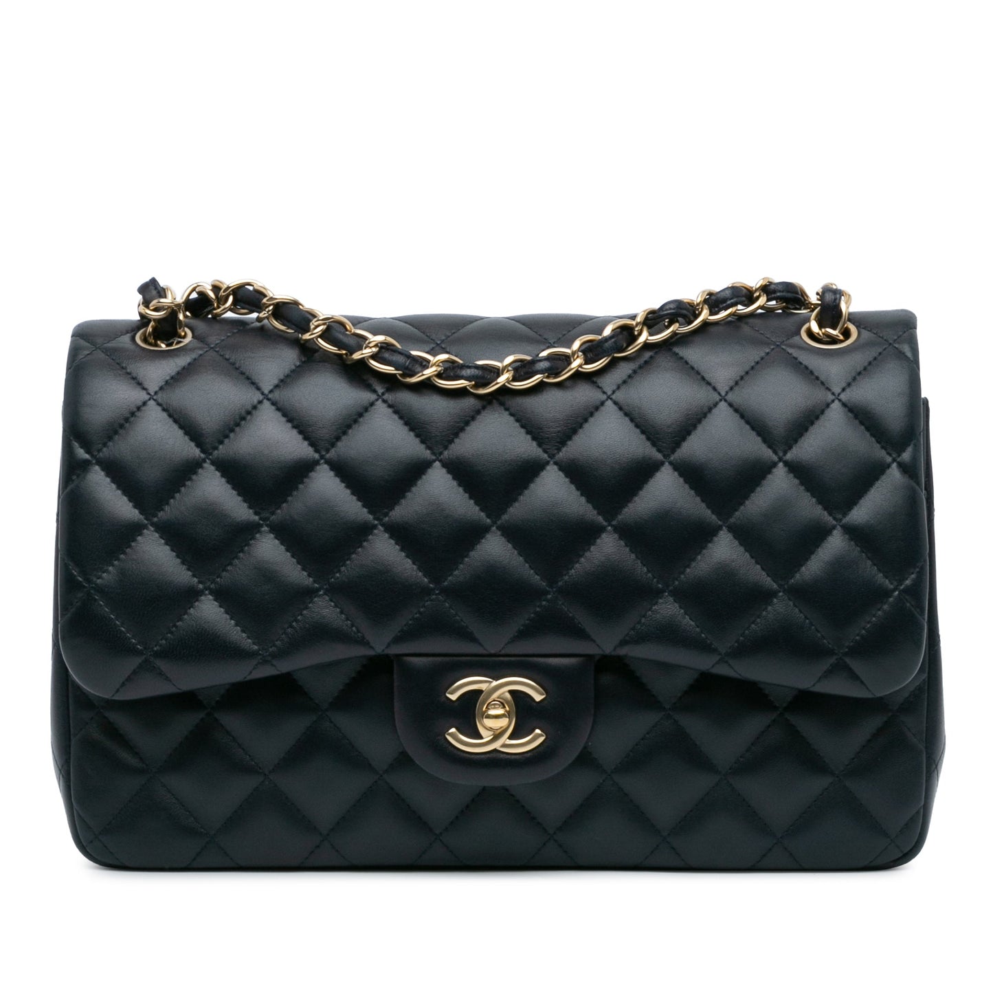 Blue Chanel Jumbo Classic Lambskin Double Flap Shoulder Bag