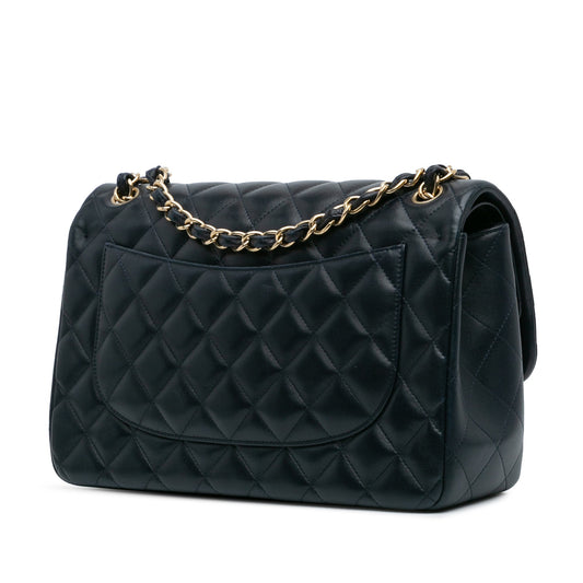 Blue Chanel Jumbo Classic Lambskin Double Flap Shoulder Bag