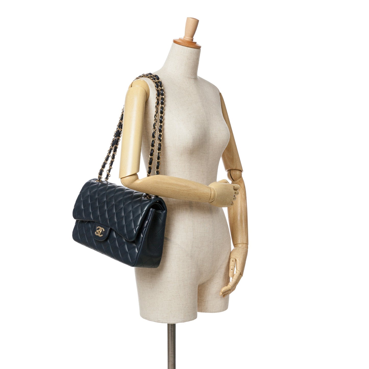 Blue Chanel Jumbo Classic Lambskin Double Flap Shoulder Bag