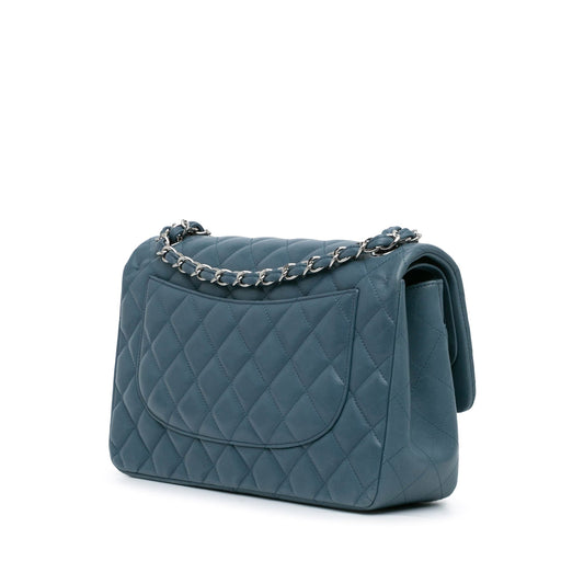 Blue Chanel Jumbo Classic Lambskin Double Flap Shoulder Bag