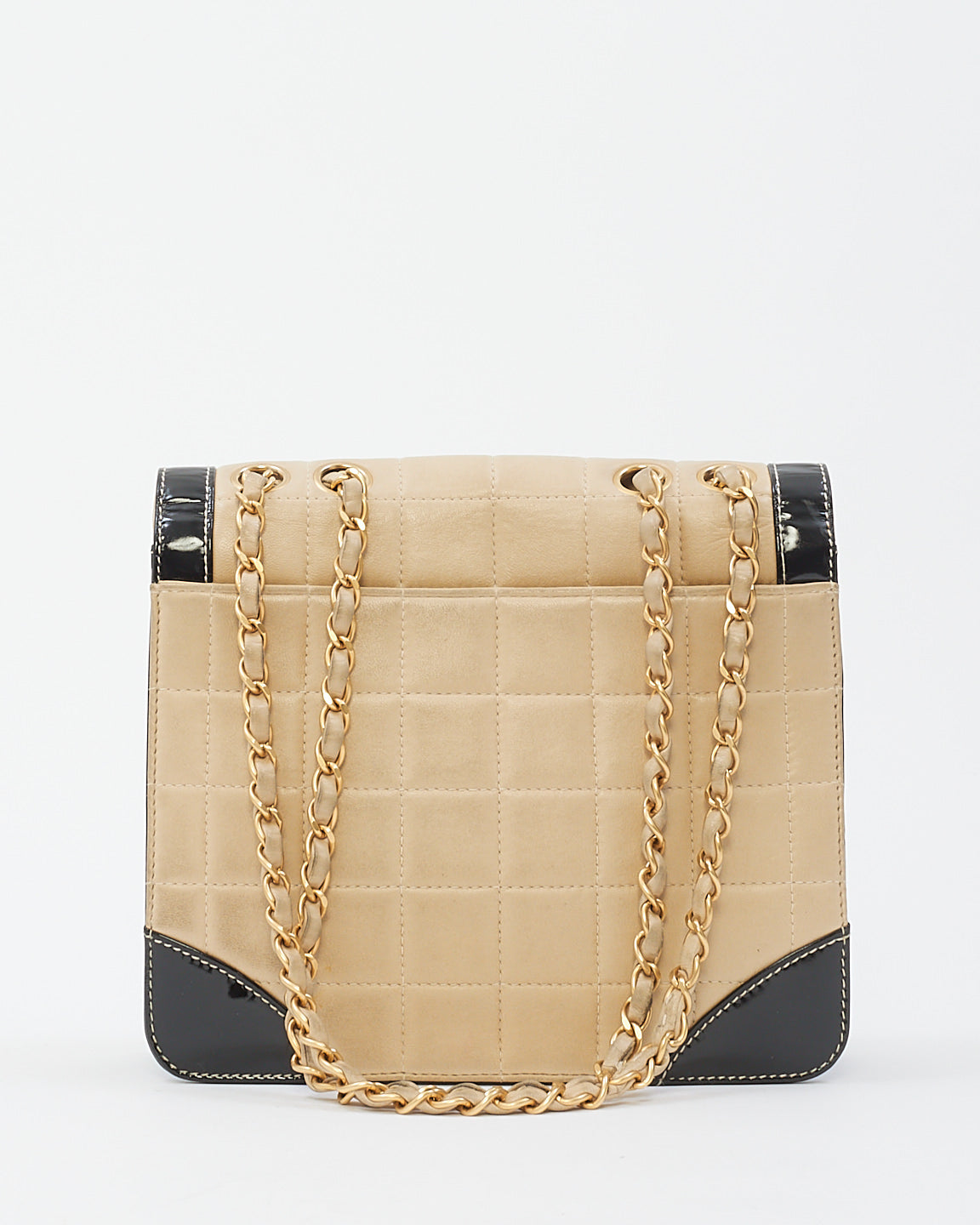 Chanel Vintage Beige & Black Leather Chocolate Bar Flap Shoulder Bag