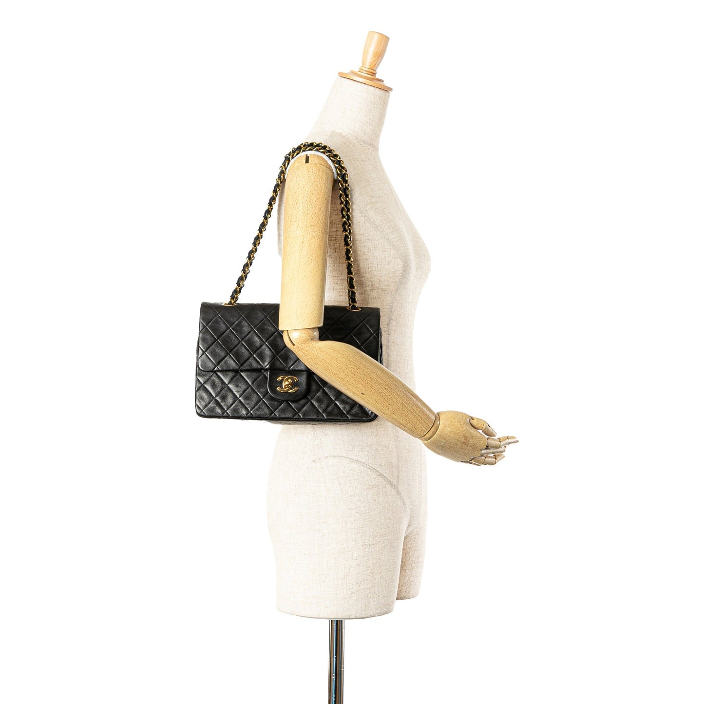 Black Chanel Medium Classic Lambskin Double Flap Shoulder Bag