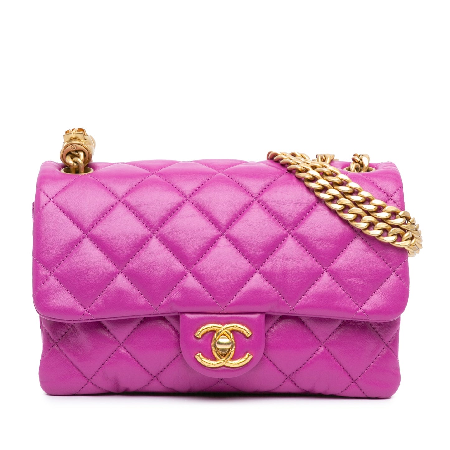 Purple Chanel Small Quilted Lambskin Pillow Crush Flap Shoulder Bag