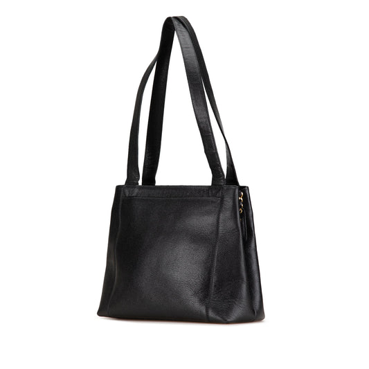 Black Chanel Embroidered Caviar Logo Shoulder Bag