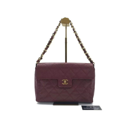 Chanel Vintage Burgundy Caviar Leather Shoulder Bag 24k Gold HW