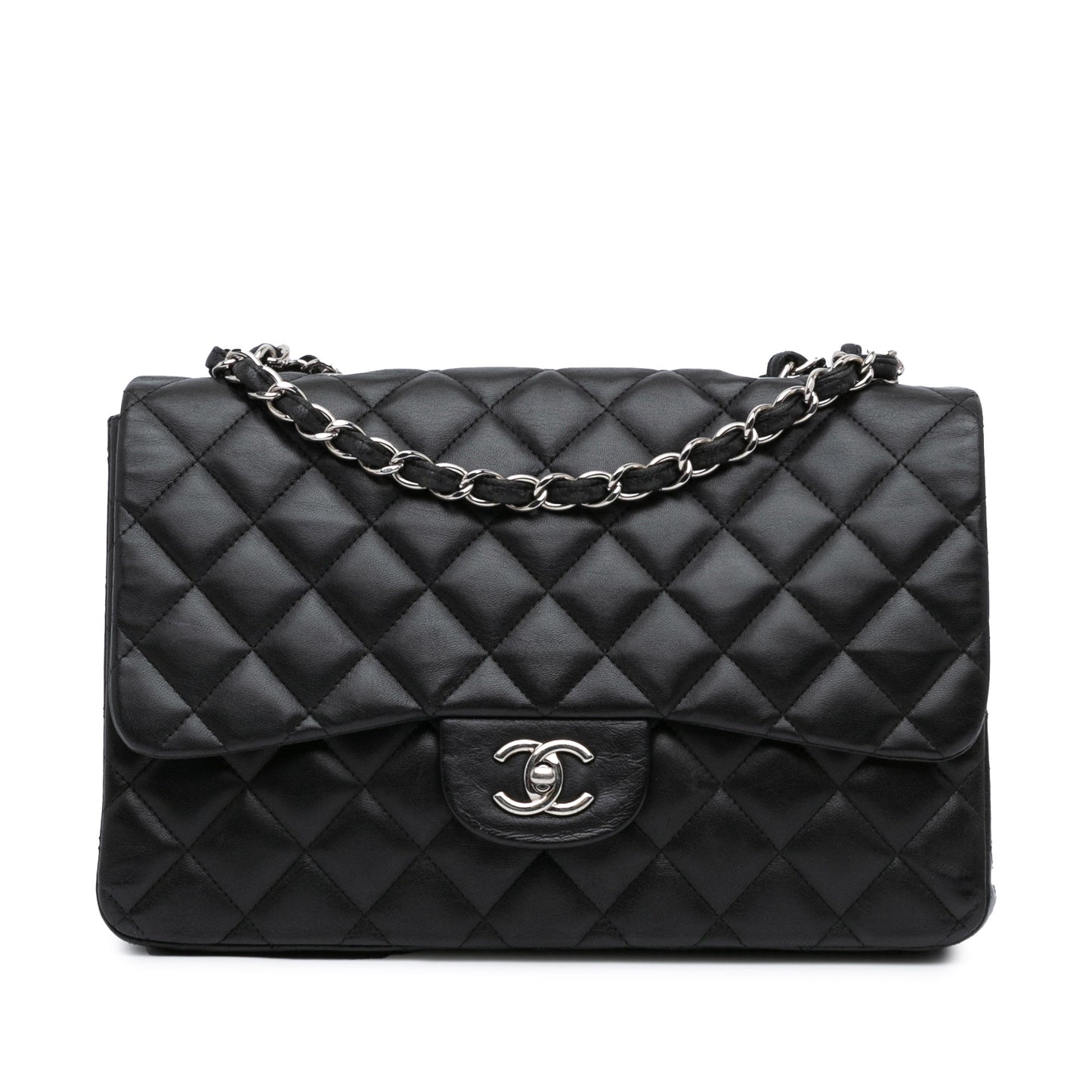 Black Chanel Jumbo Classic Lambskin Single Flap Shoulder Bag