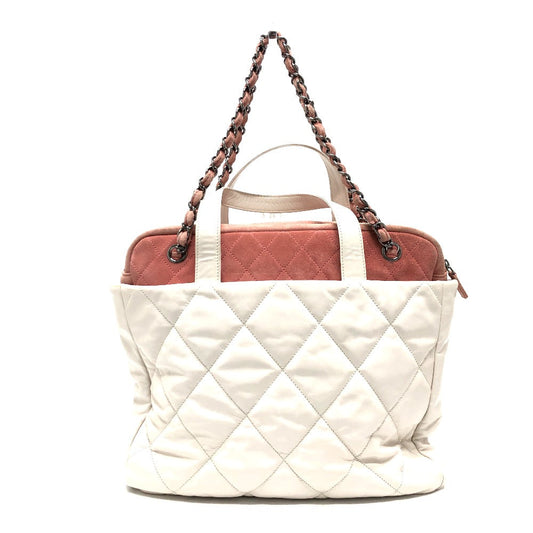 CHANEL Shoulder Bag Leather / suede white CC COCO Mark Portobello Matelasse