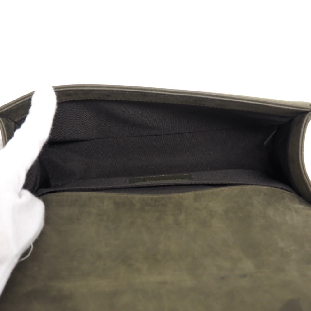 CHANEL Shoulder Bag Leather, Tweed khaki COCO Mark Boy Chanel