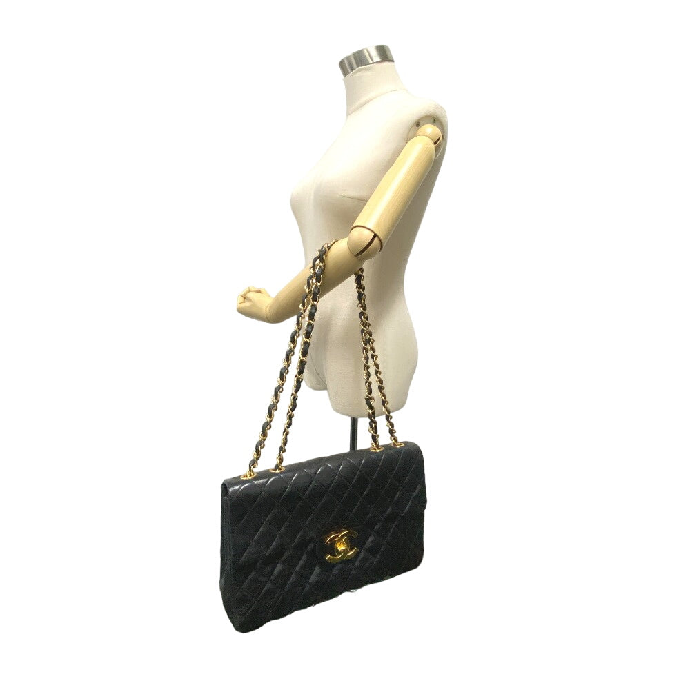 CHANEL Shoulder Bag lambskin black COCO Mark Deca Trasse
