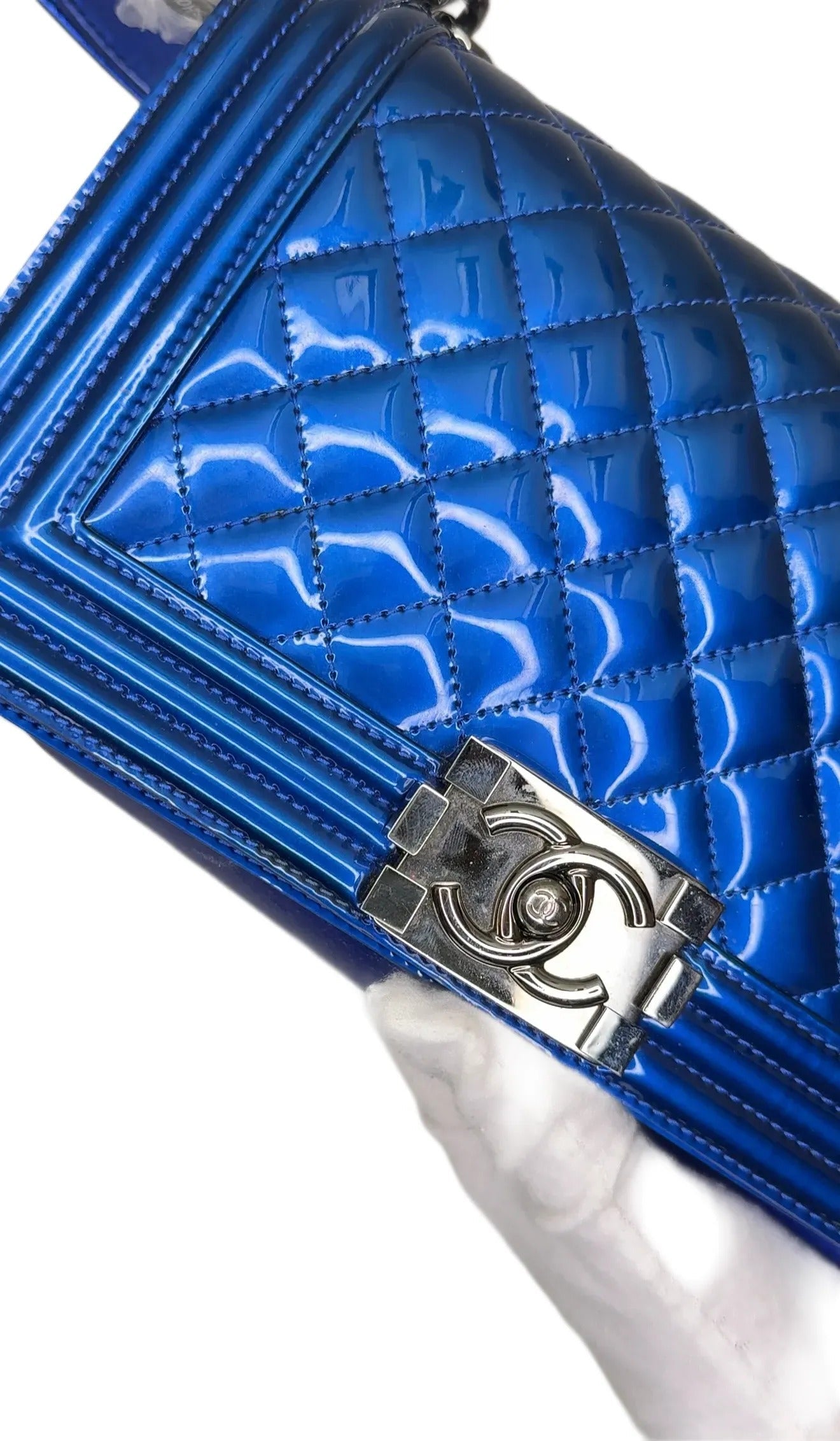 Chanel Large Patent Boy Bag - Blue Shoulder Bags B18-01