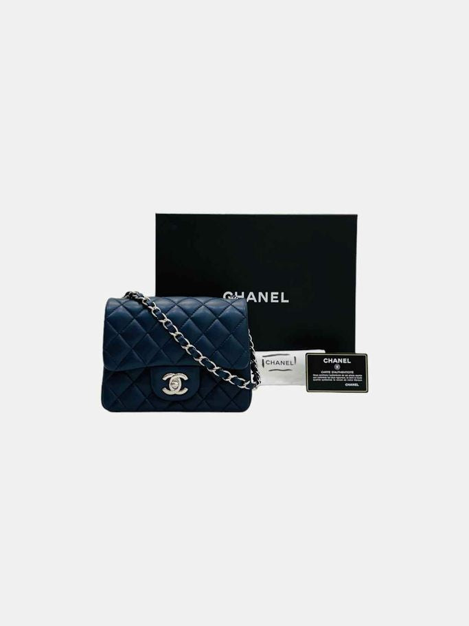 CHANEL Square Flap Navy Blue Quilted Shoulder Bag