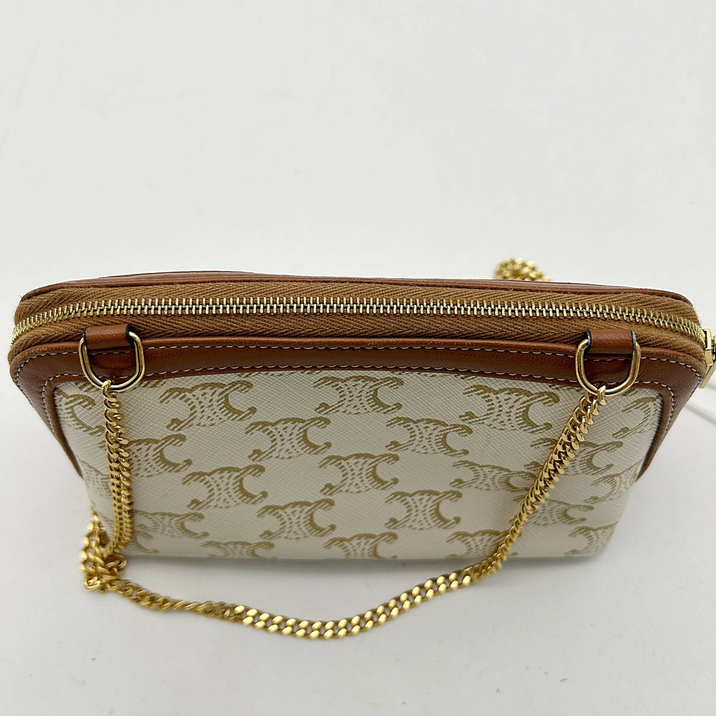 Céline Cream Celine Triomphe Clutch On Chain Crossbody Bag Leather LA41893