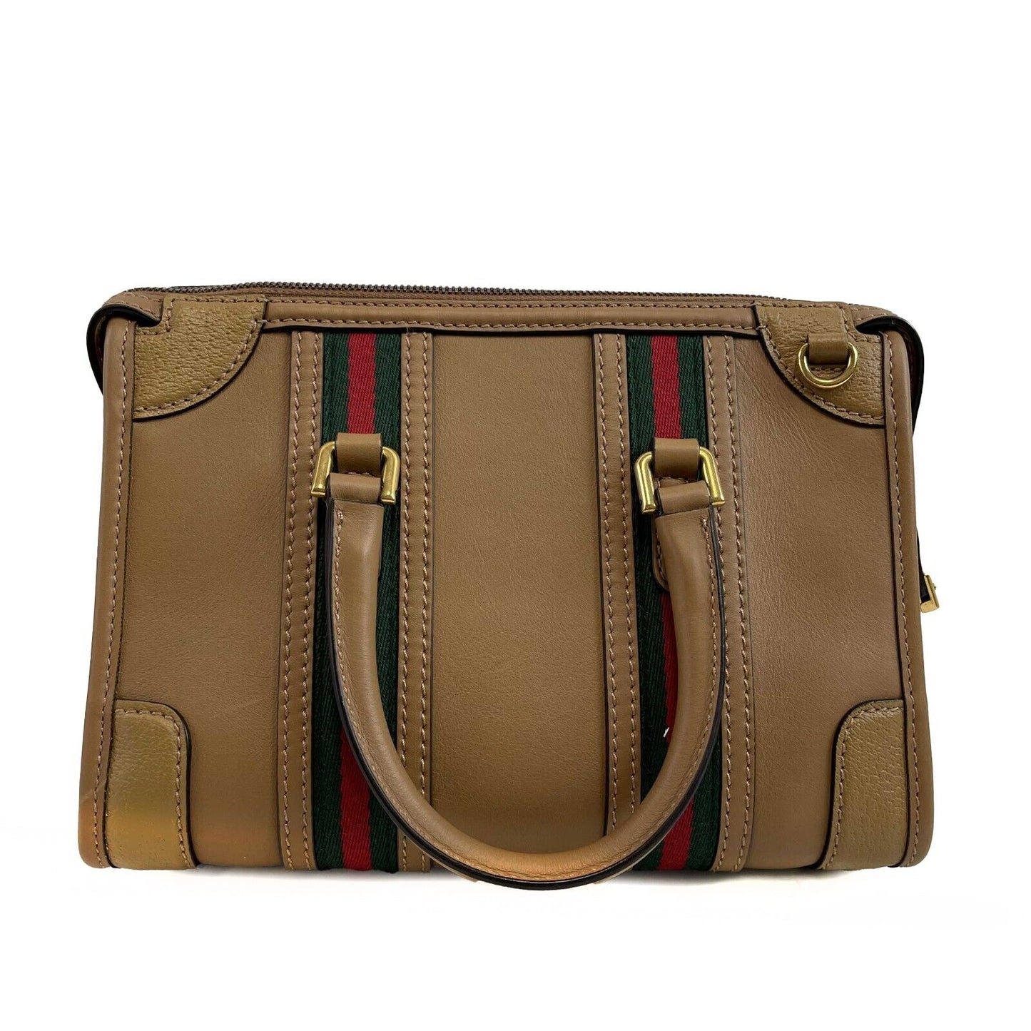 GUCCI Beige Leather Bauletto Double G Small Top Handle Tote Crossbody Bag