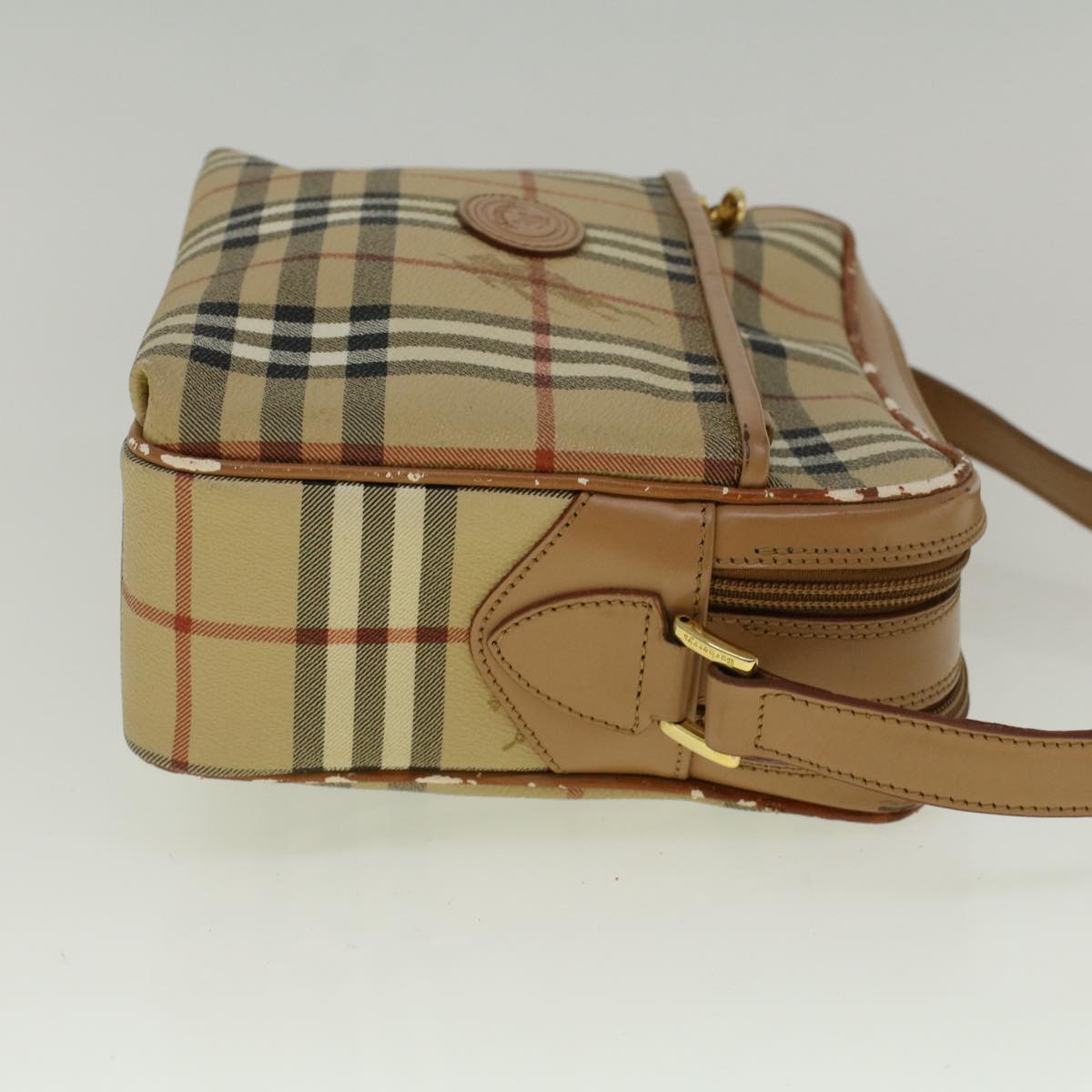 BurberrySs Nova Check Shoulder Bag PVC Leather Beige Auth ac2479