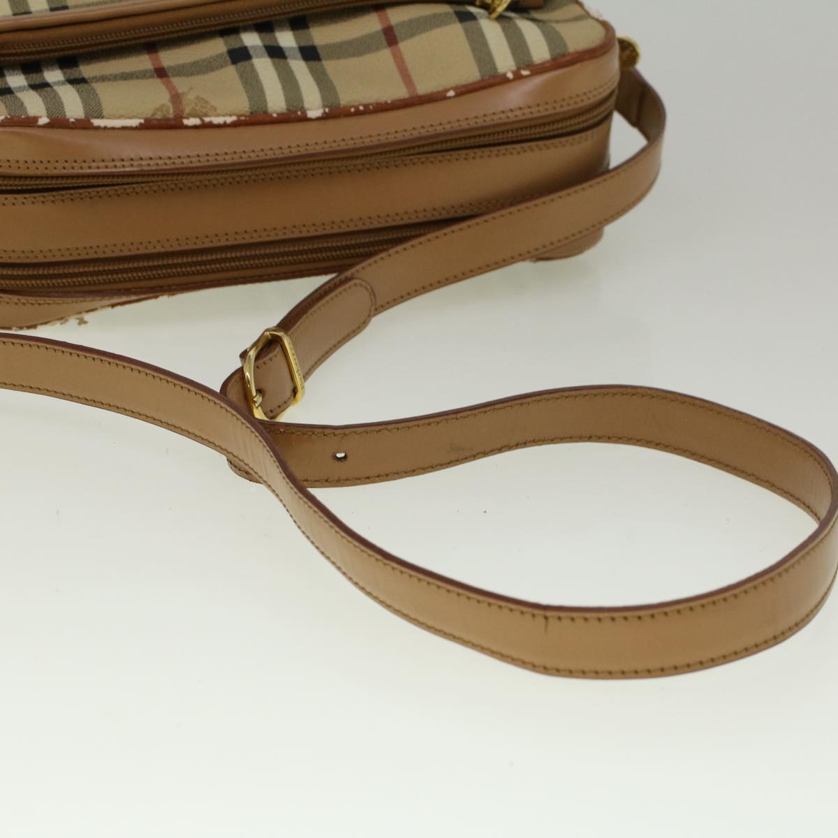 BurberrySs Nova Check Shoulder Bag PVC Leather Beige Auth ac2479
