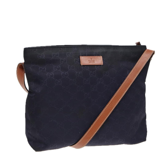 GUCCI GG Canvas Shoulder Bag Navy Silver 314529 Auth ac3201