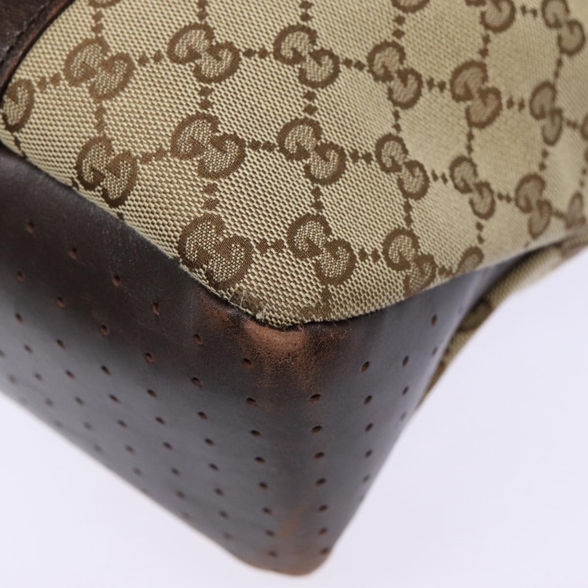 GUCCI GG Canvas Tote Bag Beige Silver 145971 Auth ac3208