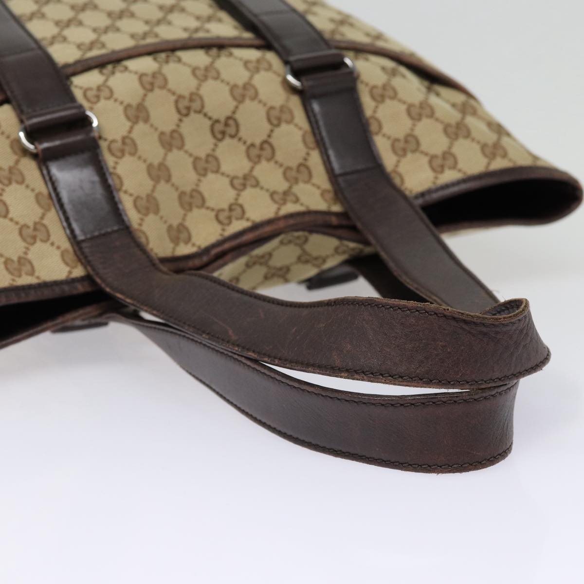 GUCCI GG Canvas Tote Bag Beige Silver 145971 Auth ac3208