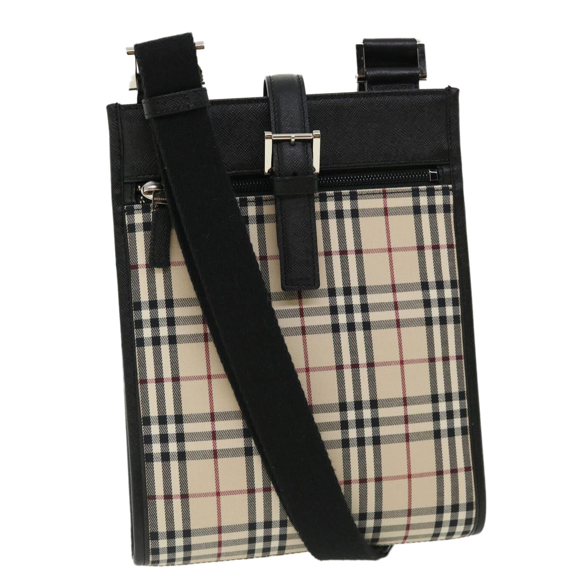 Burberry Nova Check Shoulder Bag Canvas Leather Beige Black Auth ai430A