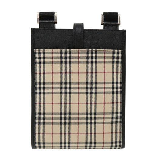 Burberry Nova Check Shoulder Bag Canvas Leather Beige Black Auth ai430A