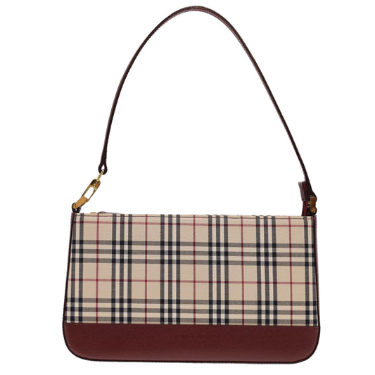 Burberry Nova Check Shoulder Bag Nylon Beige Auth am4151