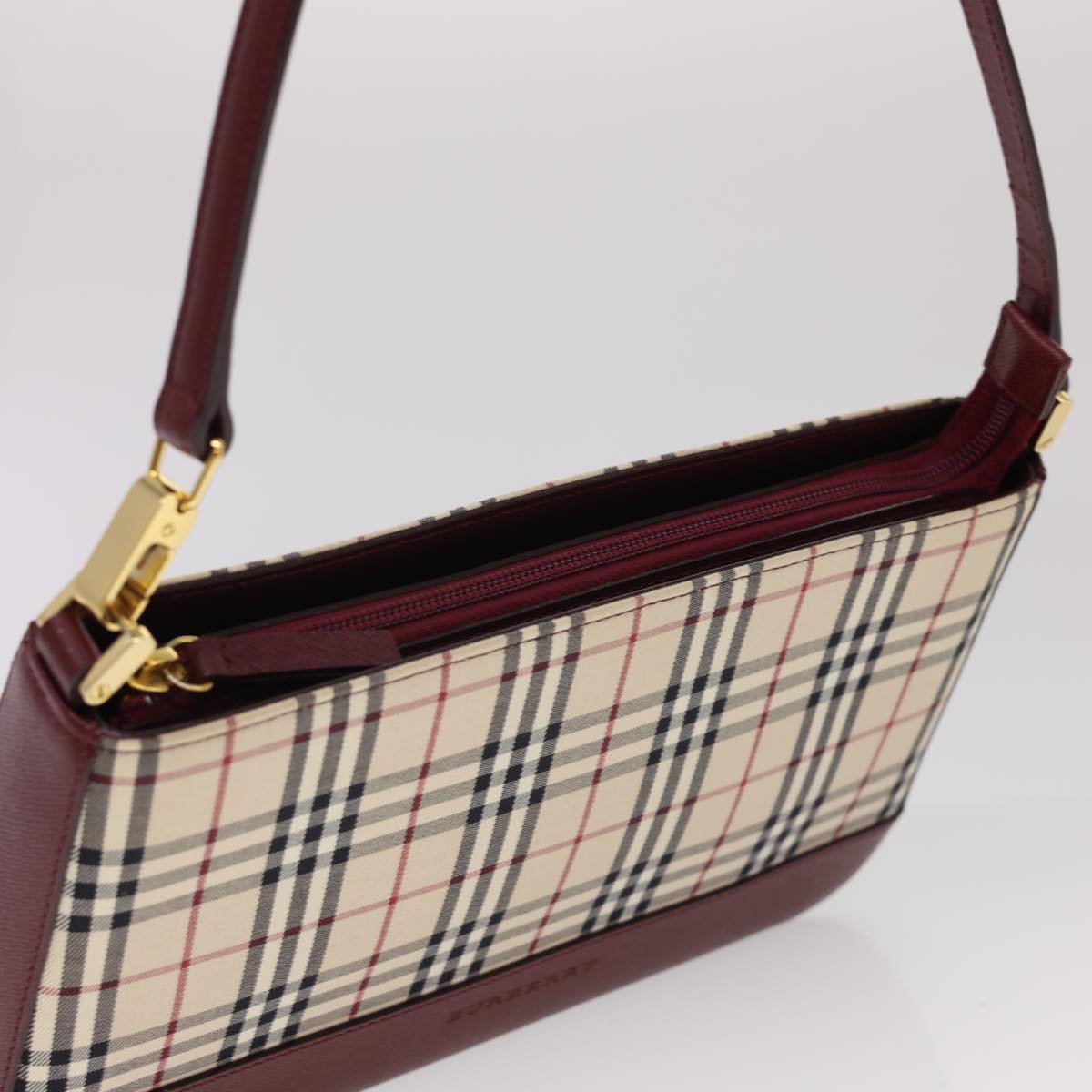 Burberry Nova Check Shoulder Bag Nylon Beige Auth am4151