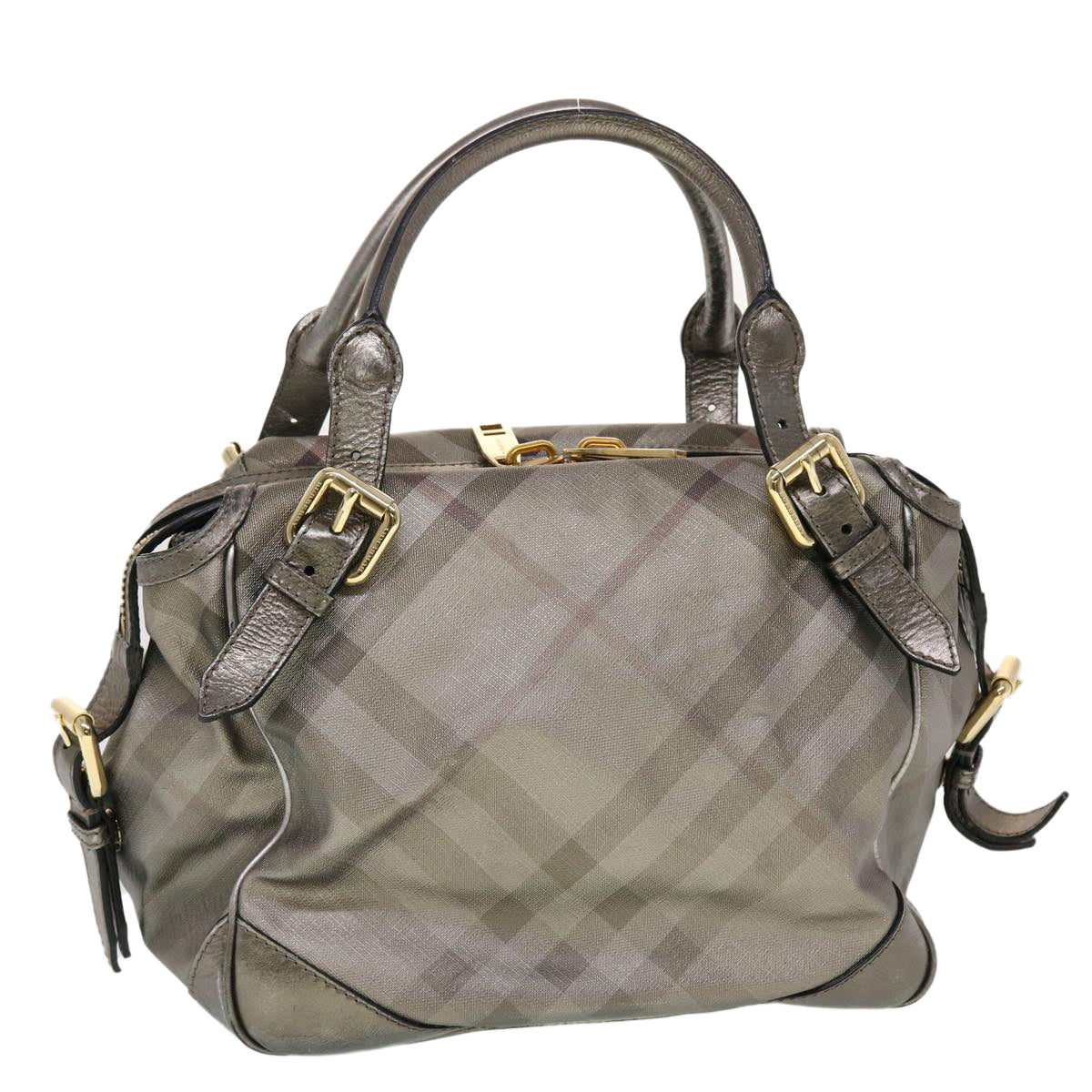 Burberry Nova Check Shoulder Bag Leather Silver Auth am4544
