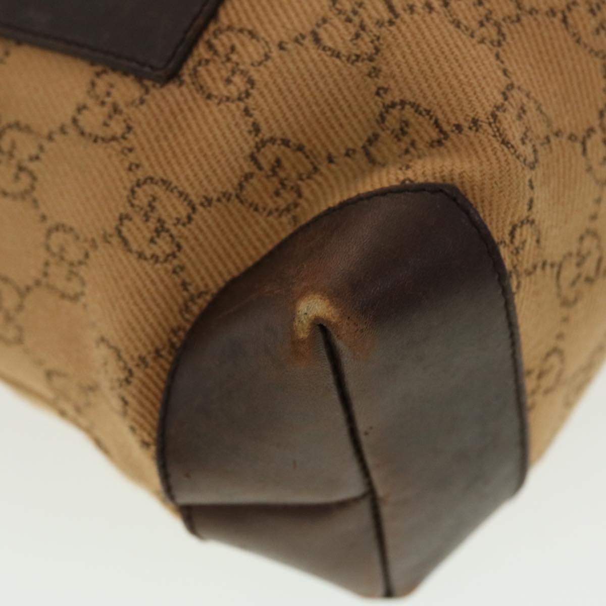 GUCCI GG Canvas Tote Bag Leather Beige 28893  am4545