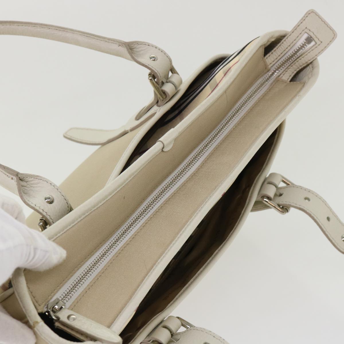 Burberry Nova Check Shoulder Bag Nylon Leather Beige Auth am4592