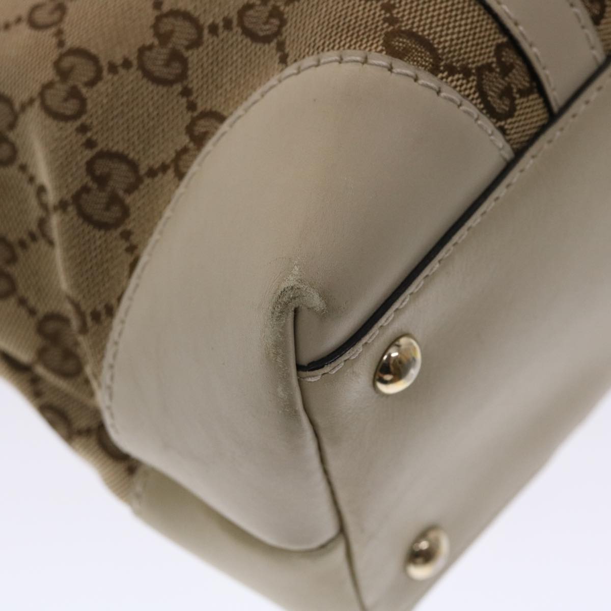 GUCCI GG Canvas Tote Bag Leather Beige 257069  am4730