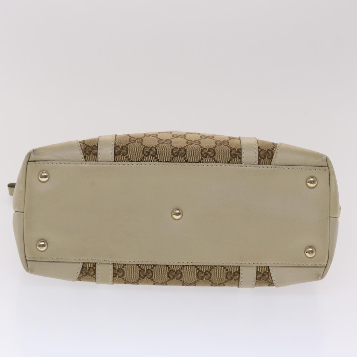 GUCCI GG Canvas Tote Bag Leather Beige 257069  am4730